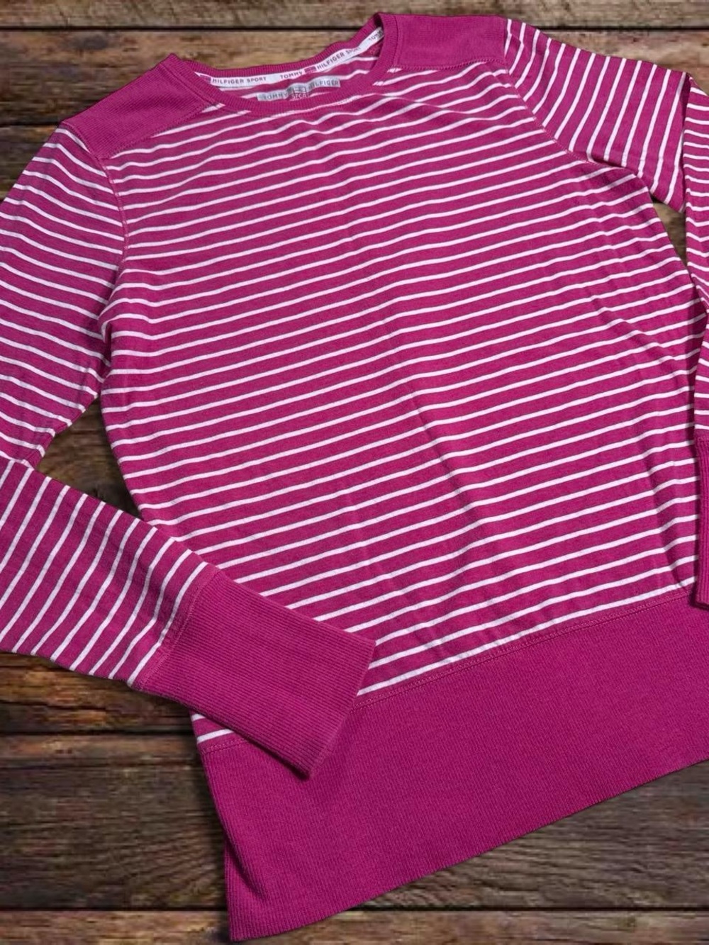 Tommy Hilfiger Magenta & White Striped Long Sleeve Tee - Picture 2 of 4
